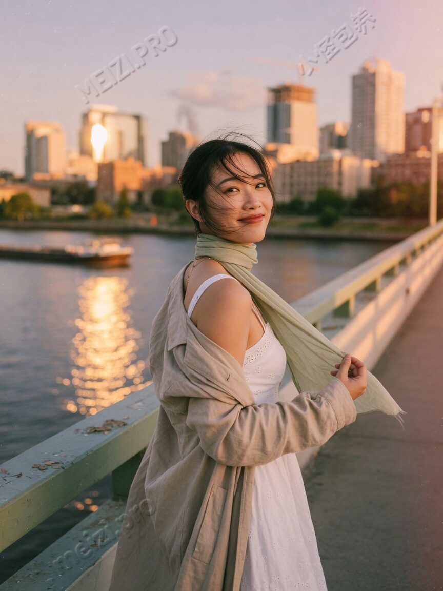天桥回眸的女生