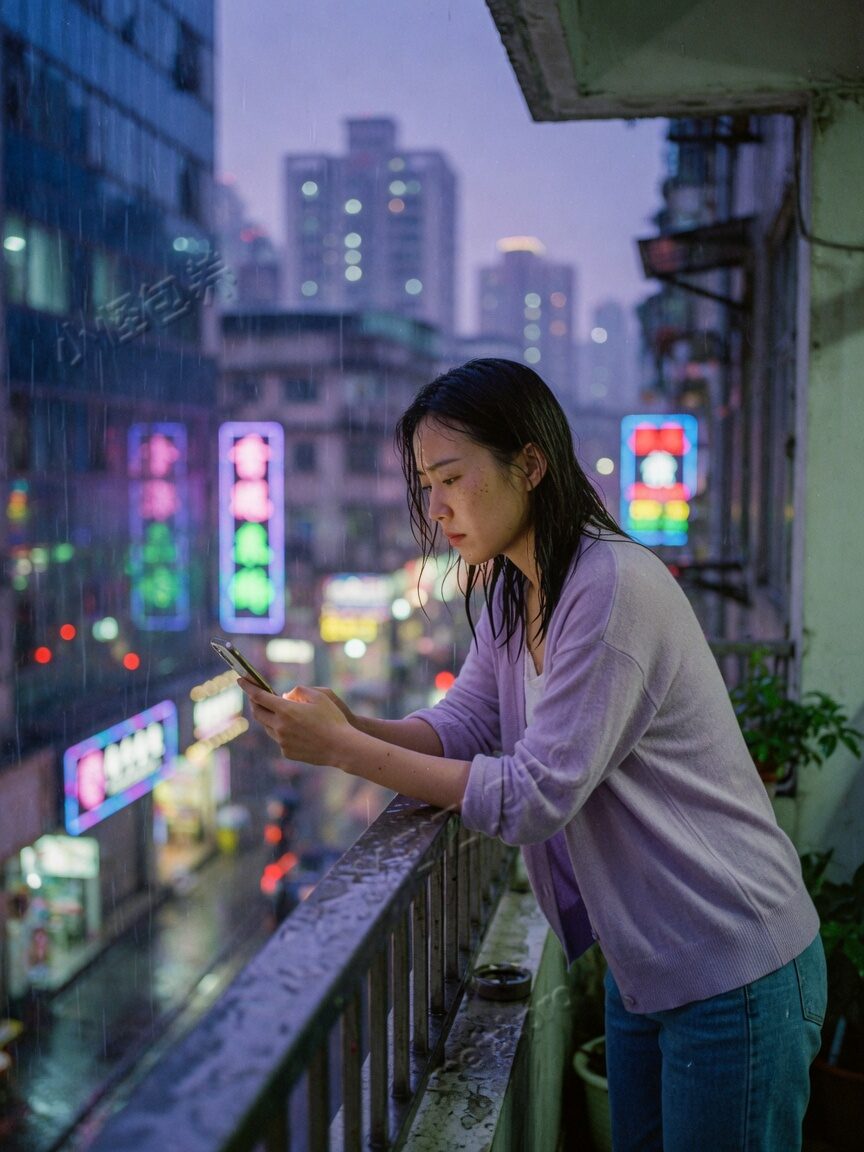 雨夜阳台独照