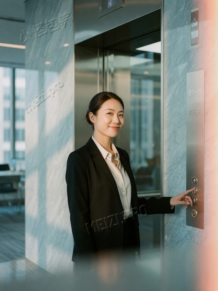 写字楼大堂侧脸回眸的职场胶片写真