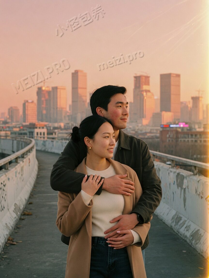 天台余晖背后抱,情侣pose