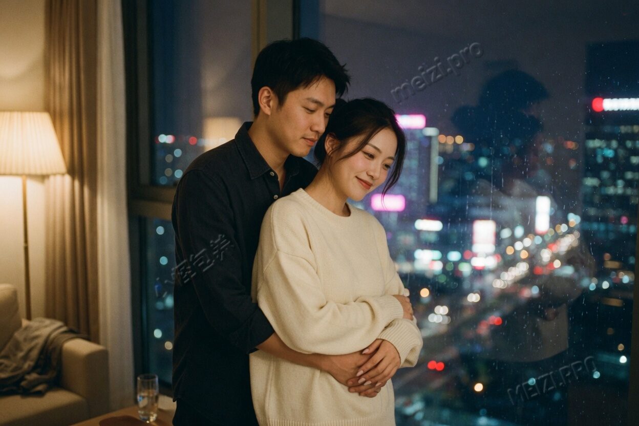 夜色咖啡馆里刷手机的女生