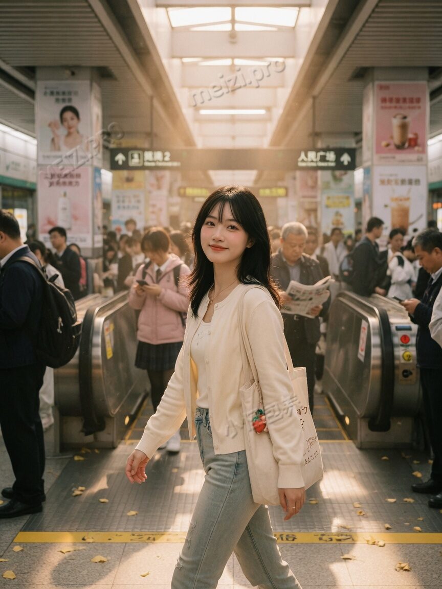 地铁站回眸写真，甜美日常感