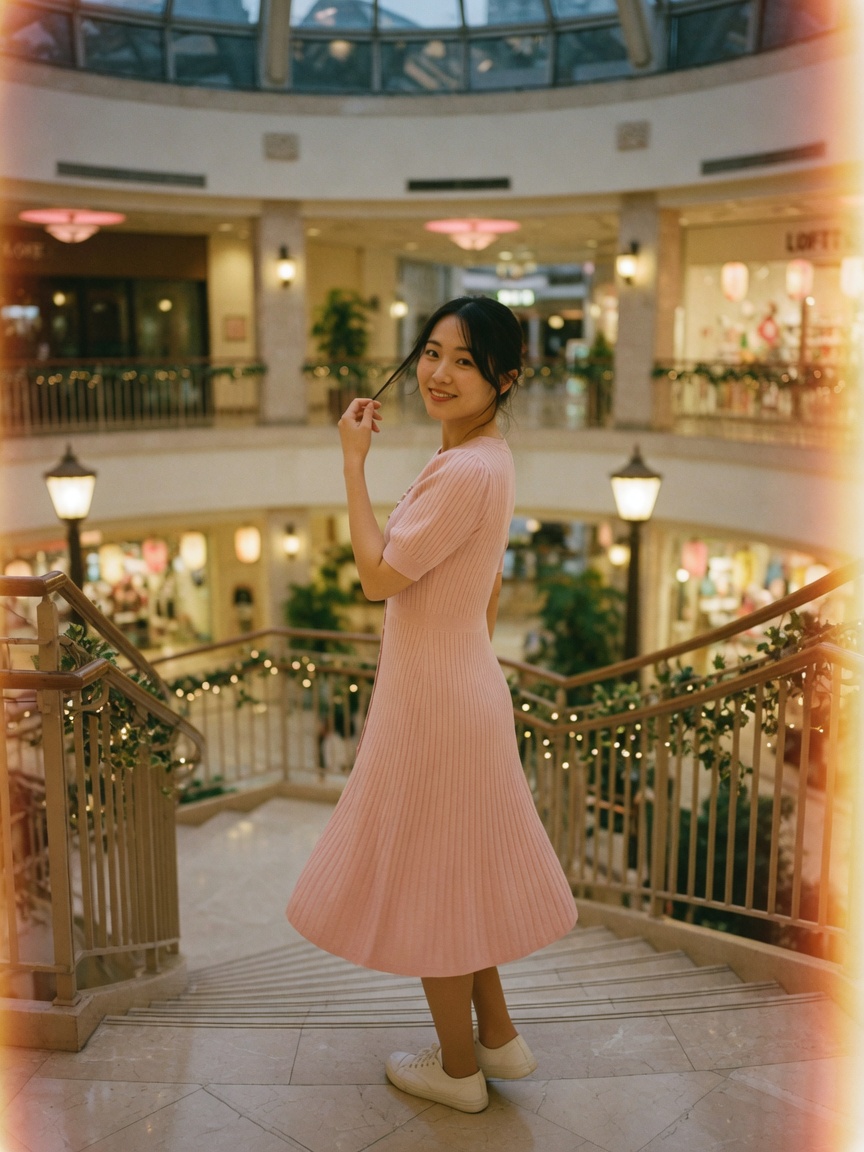 甜美气质:商场中庭回眸胶片写真