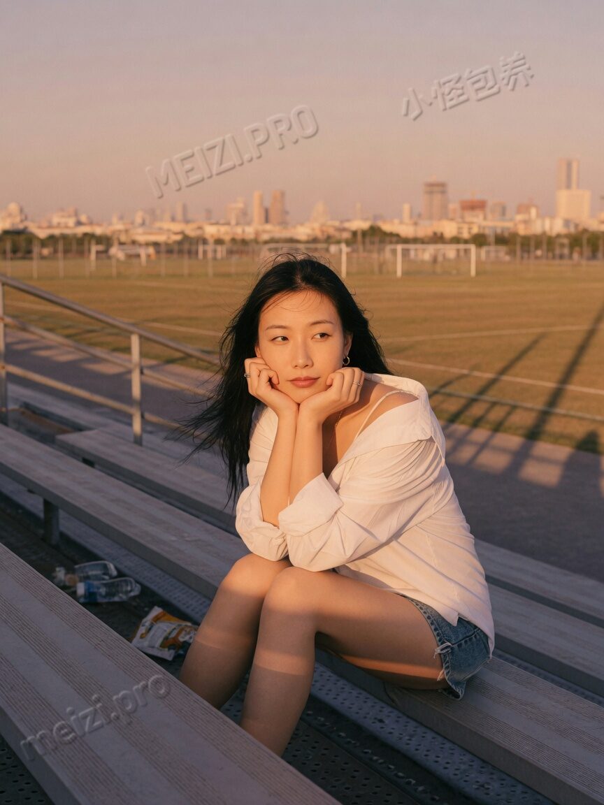 看台金边里独自坐着的女生