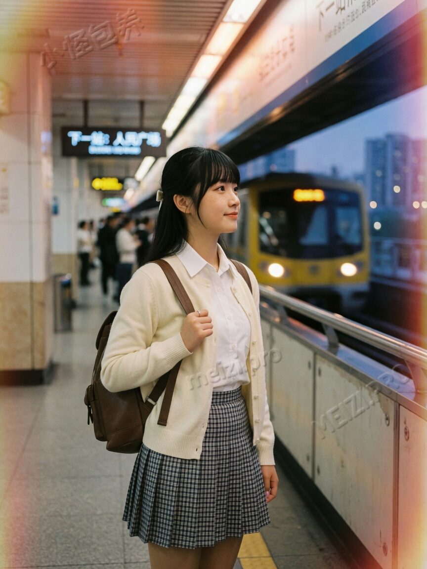 地铁站台侧脸,甜美学生气写真