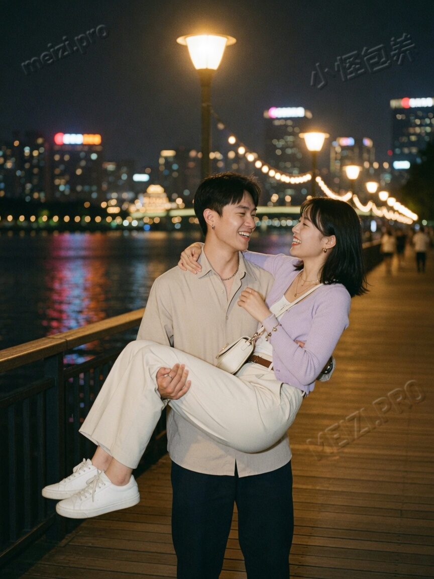 夜色河边公主抱的轻松瞬间