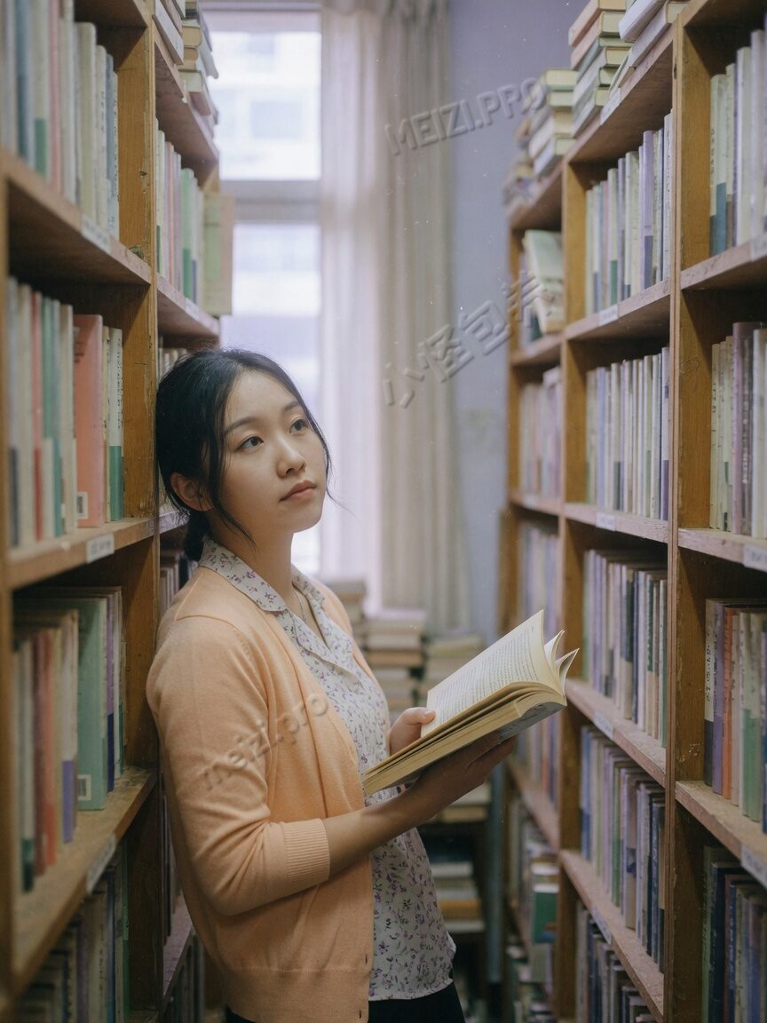 书店过道里的女生写真