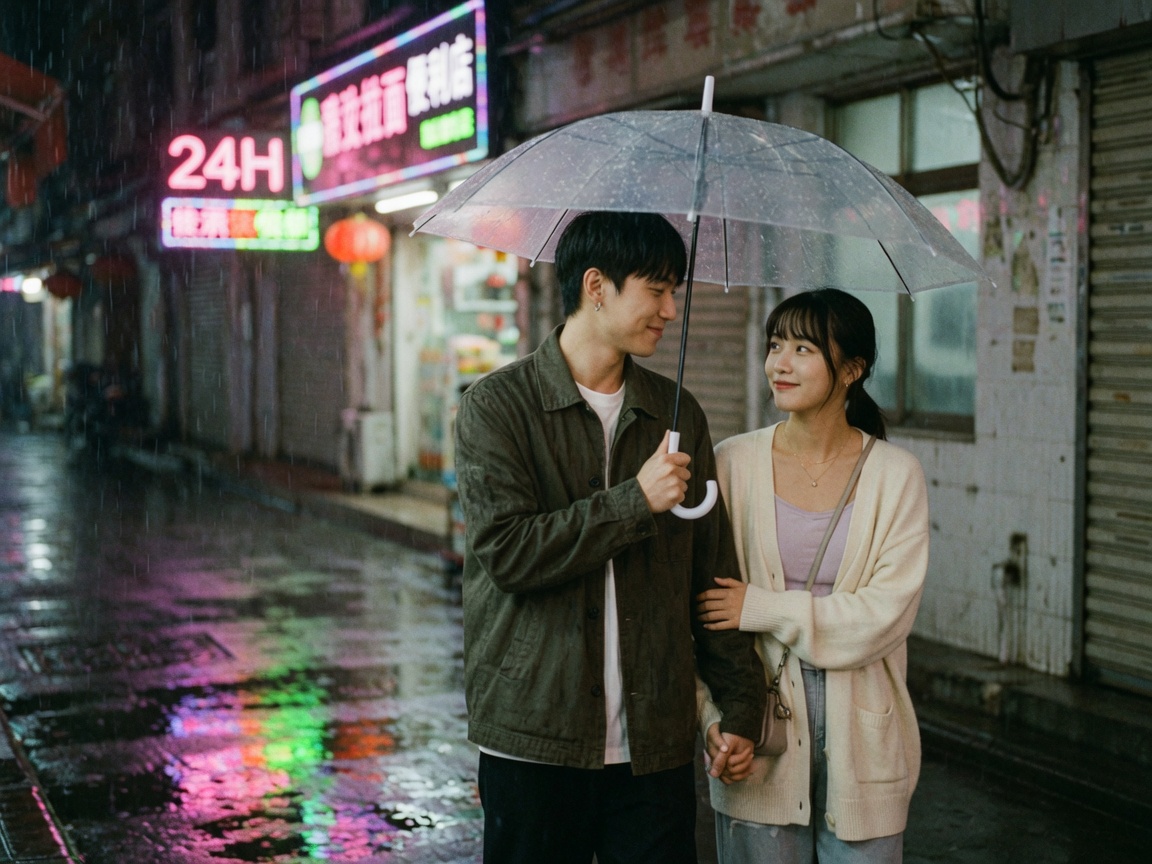 雨夜共撑伞牵手