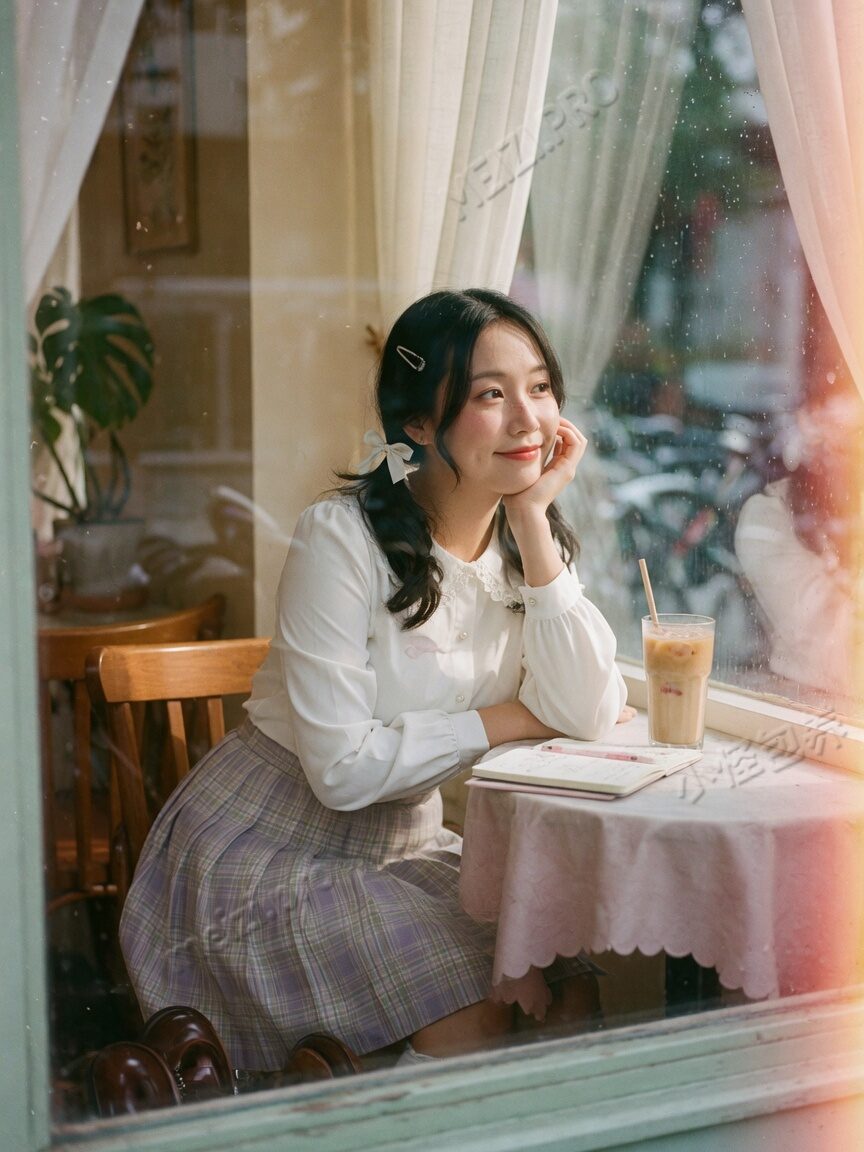 咖啡馆侧脸甜美写真
