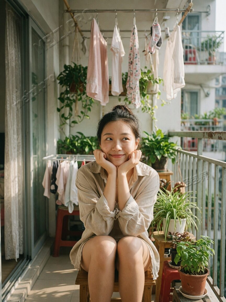 阳台晨光里的对视