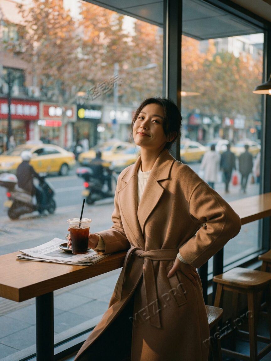 窗边站立的写真姿态