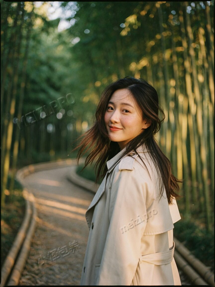 竹径回眸的女生写真，小红书胶片感