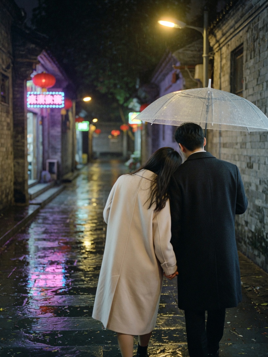 雨巷共撑伞牵手