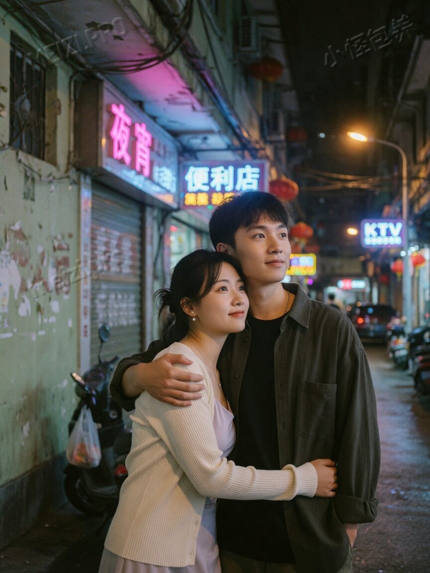 夜巷背后抱的情侣pose