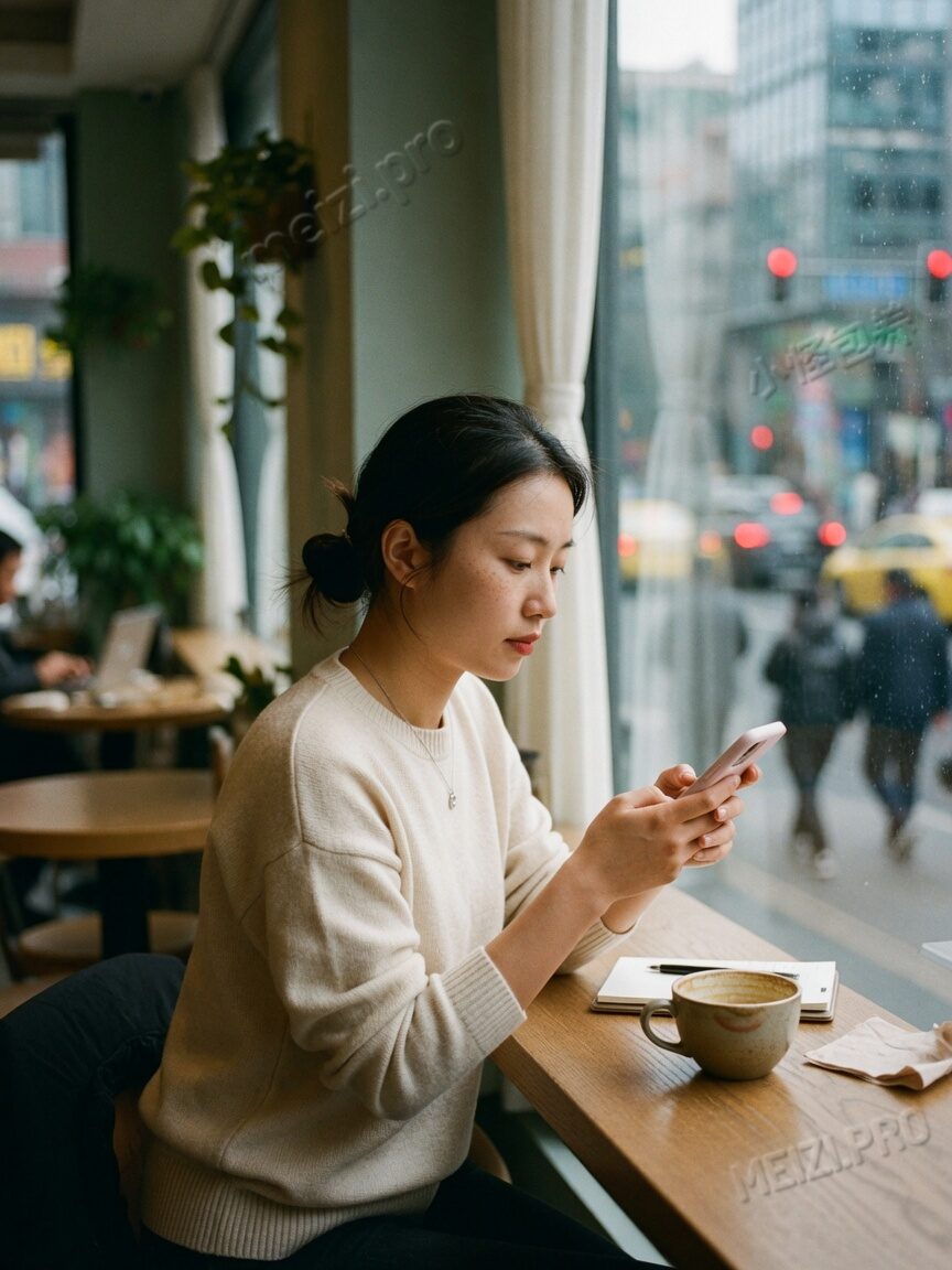 窗边独自看手机