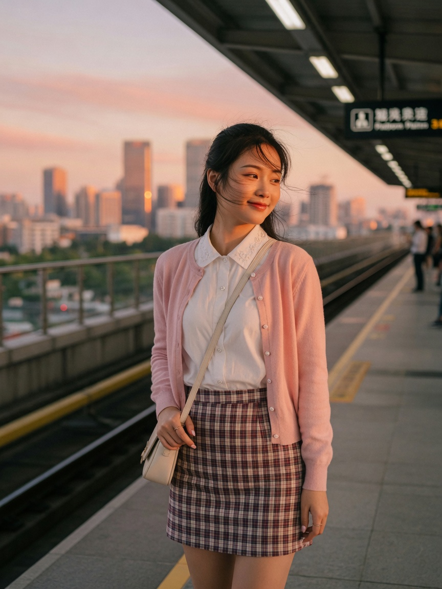 地铁站台甜美侧脸写真