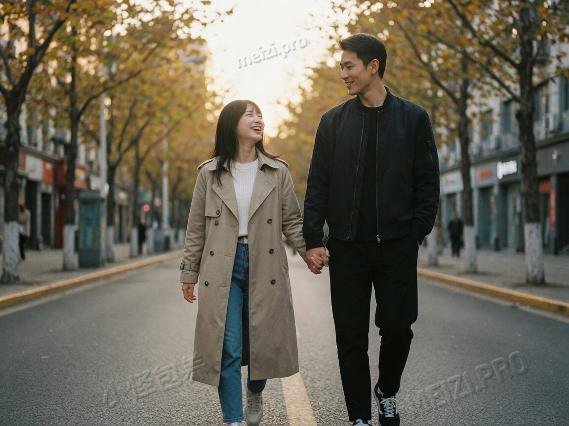 街边牵手的 candid 情侣