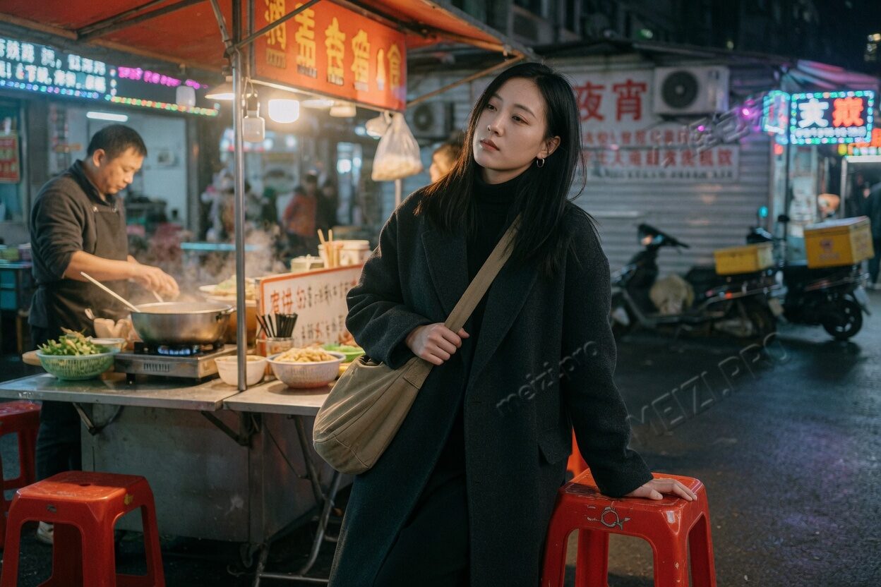 花店关门后,她坐在台阶上托着下巴