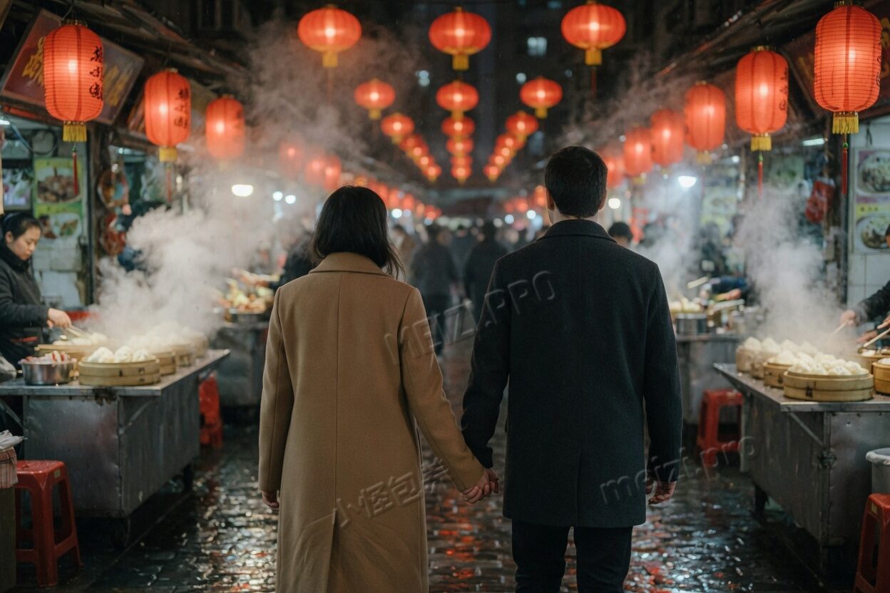 夜市巷里牵手走开