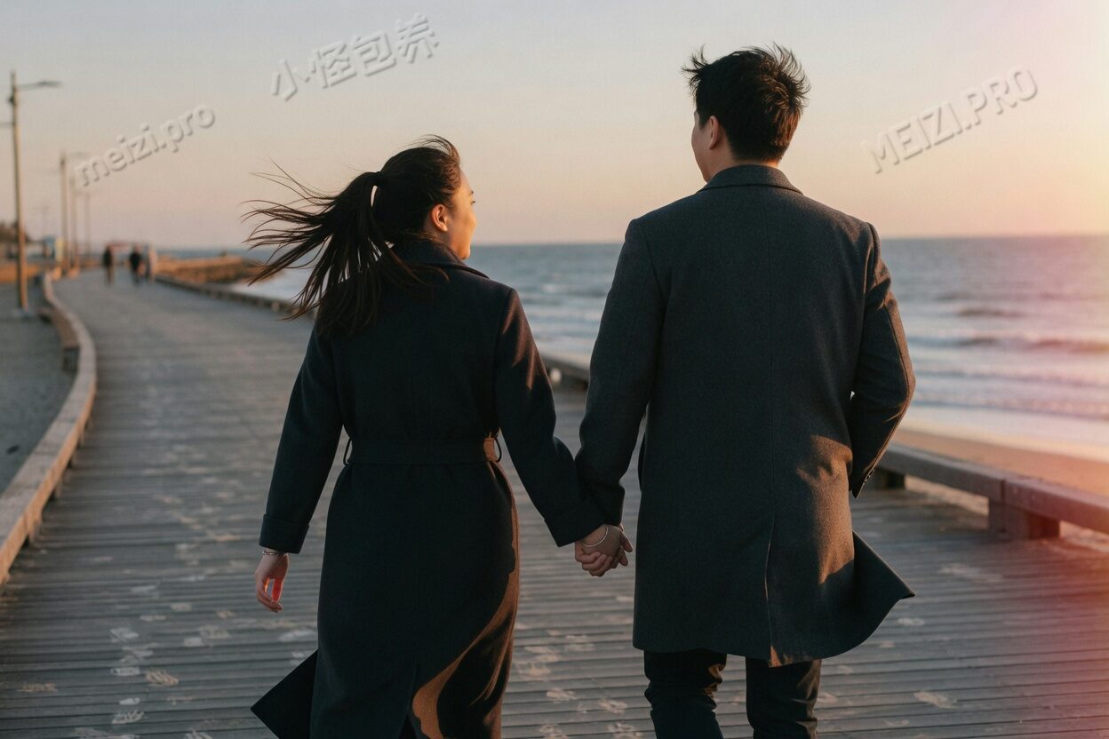 海边栈道上,两个人只走出一段有限的距离