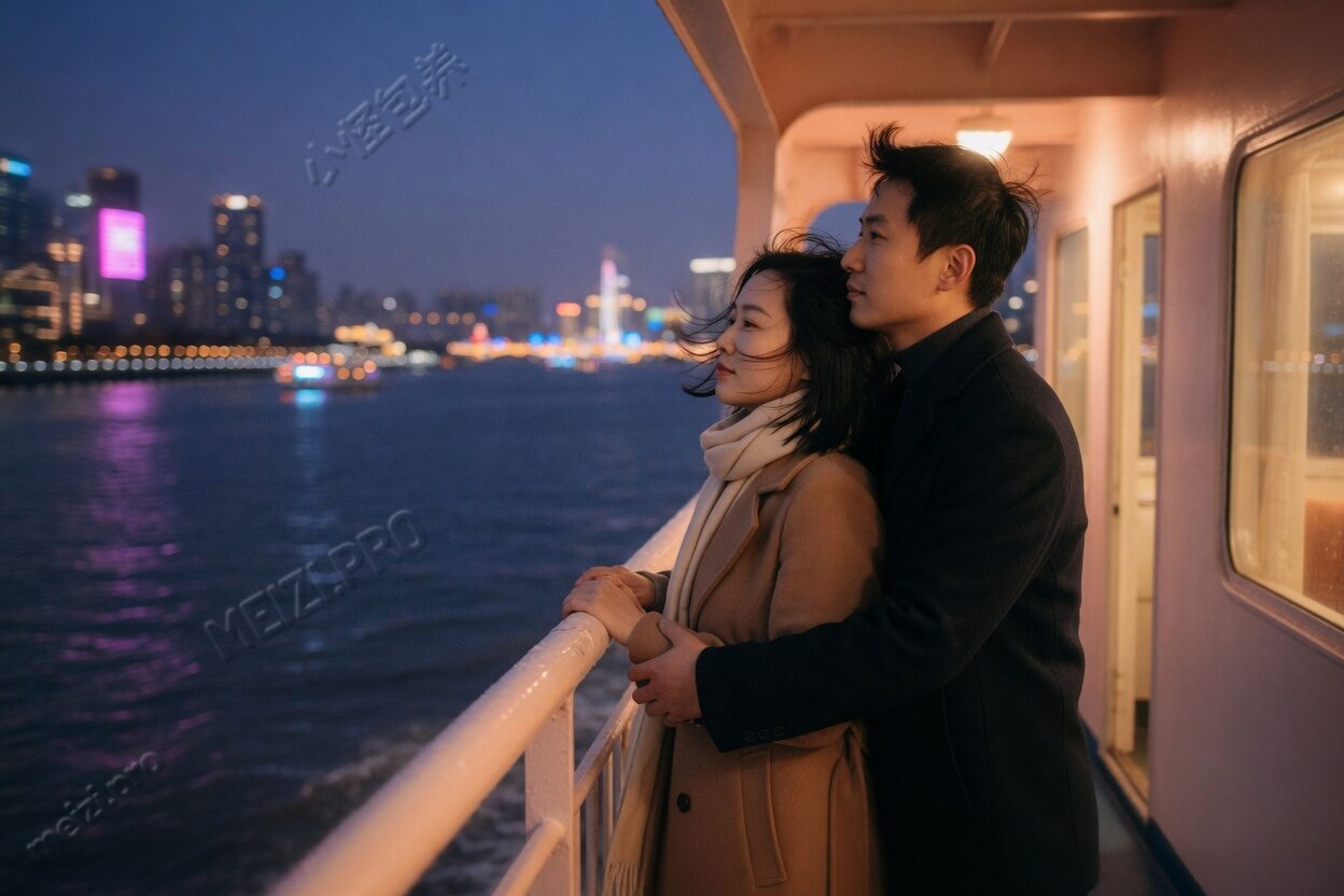 渡轮的风里,他从后面环住她