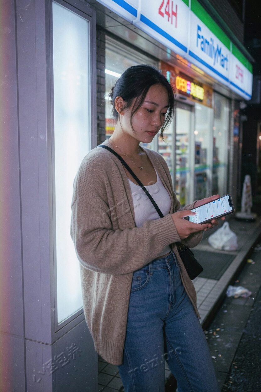 便利店灯箱下，停下来看消息