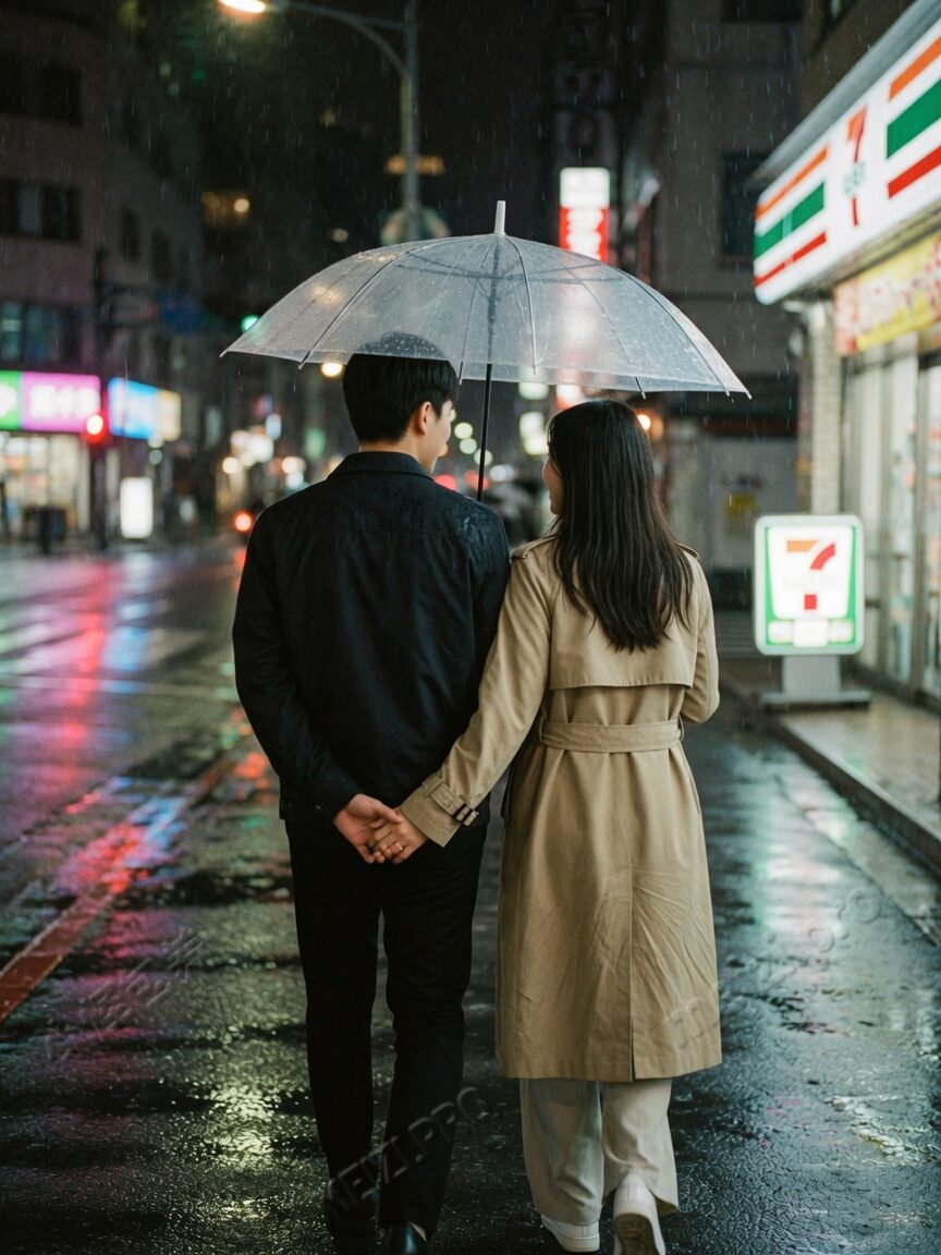 雨夜背面牵手