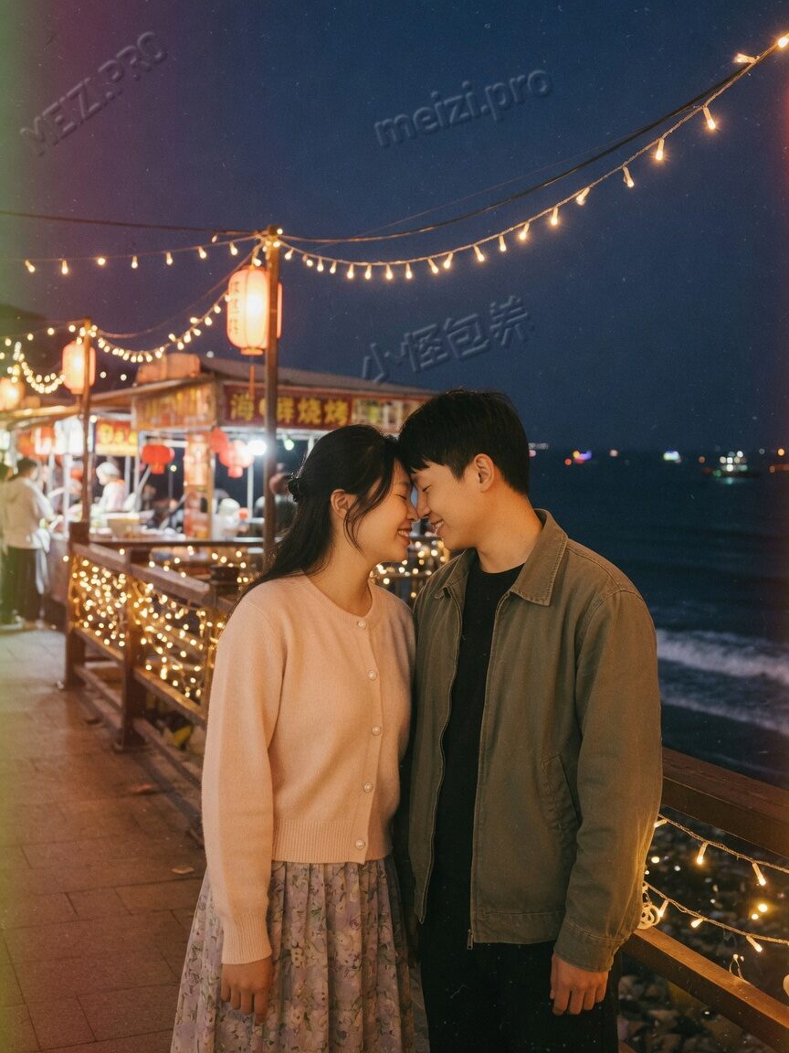 海边夜市,额头轻轻相抵