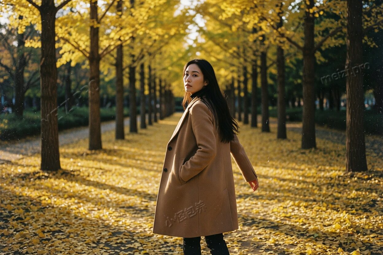 银杏道上,她走着走着回过头