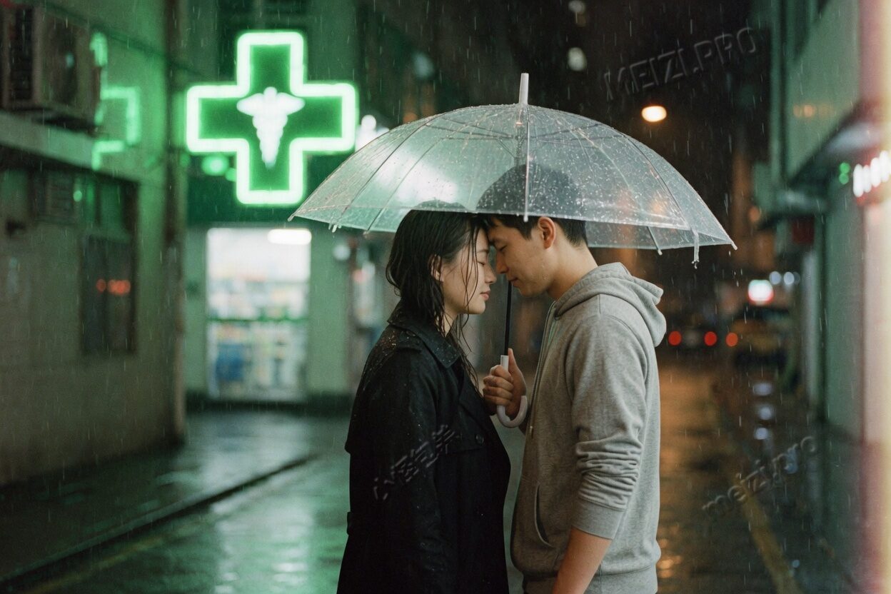 雨巷里,一把伞下额头相抵