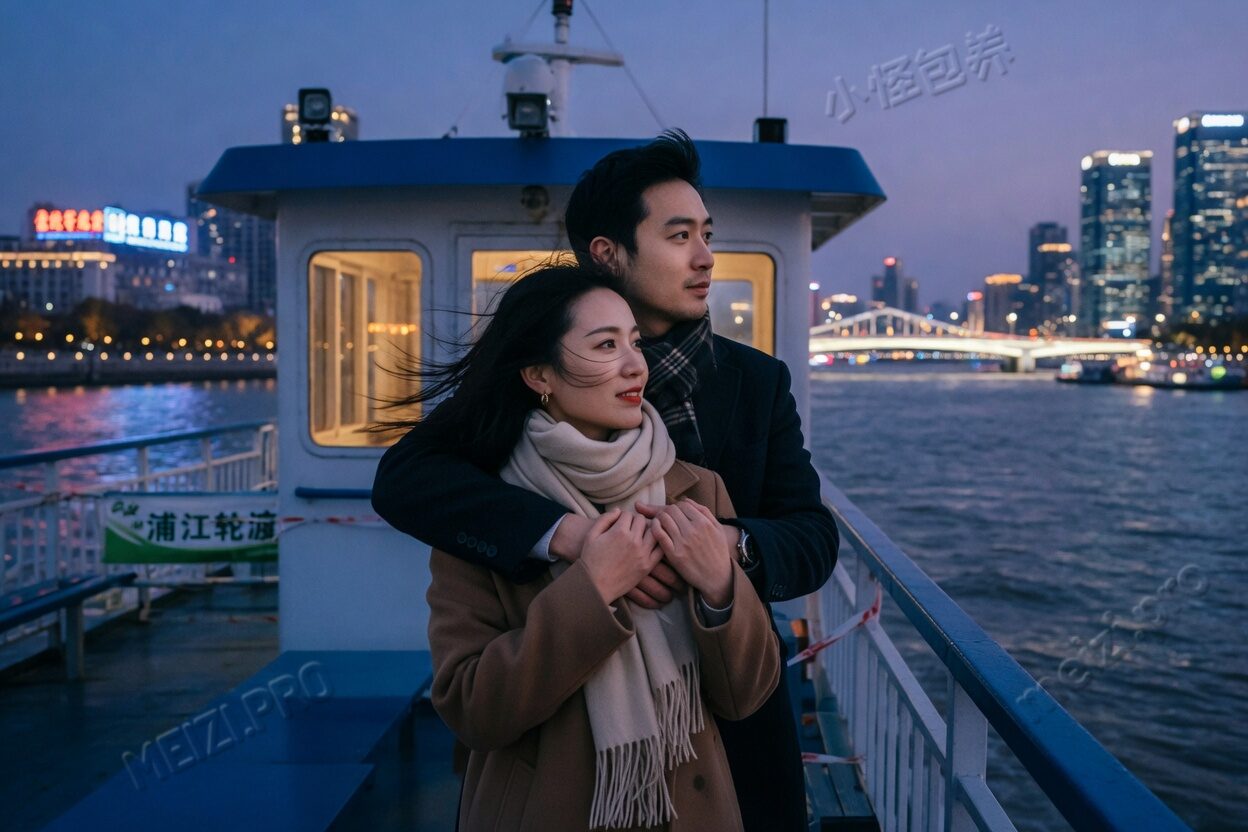 轮渡甲板上,他从背后环住她