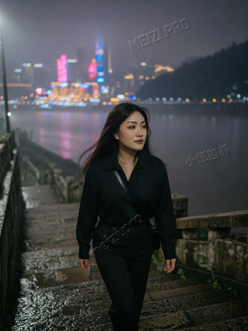 雾里的江边台阶