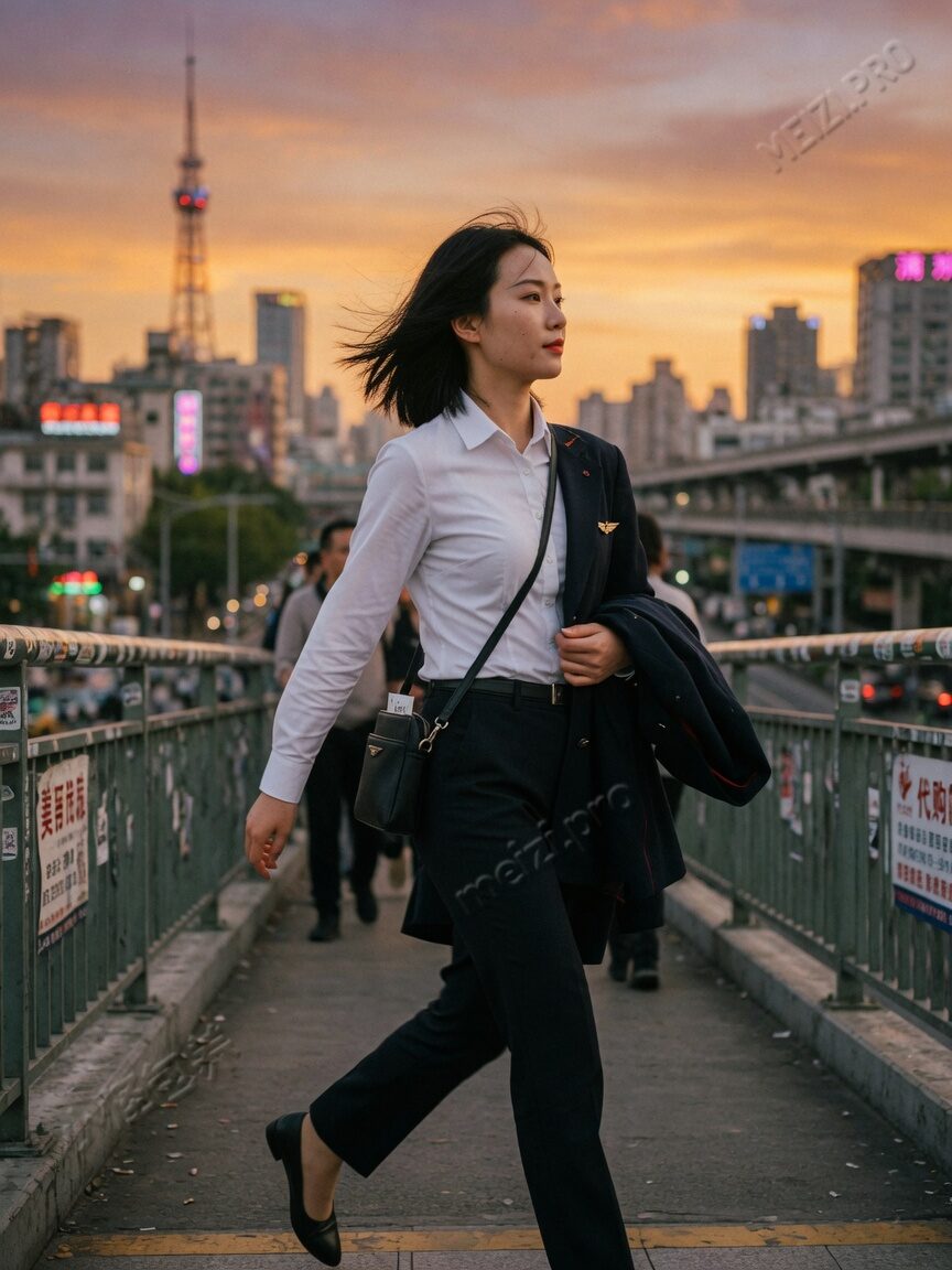跨街天桥上的侧脸