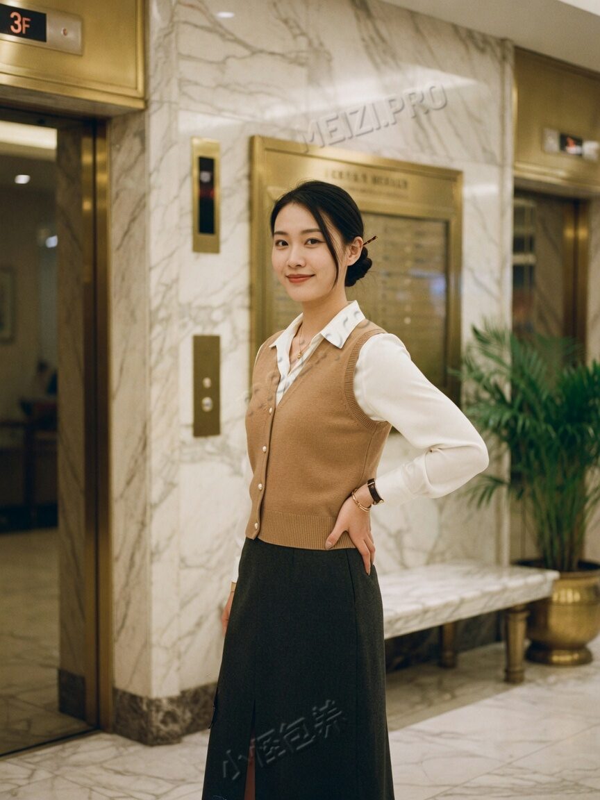 商场电梯口,手叉腰的职场写真