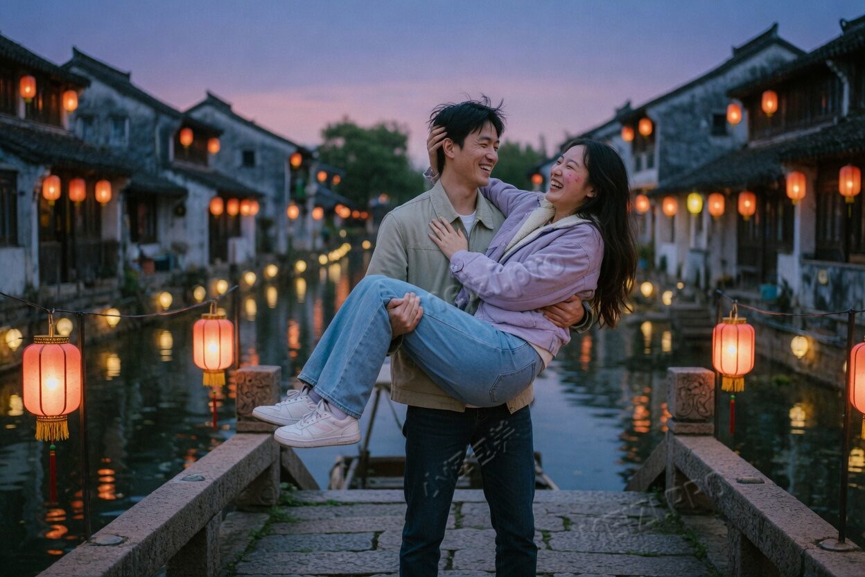 水乡桥上,他把她横抱起来