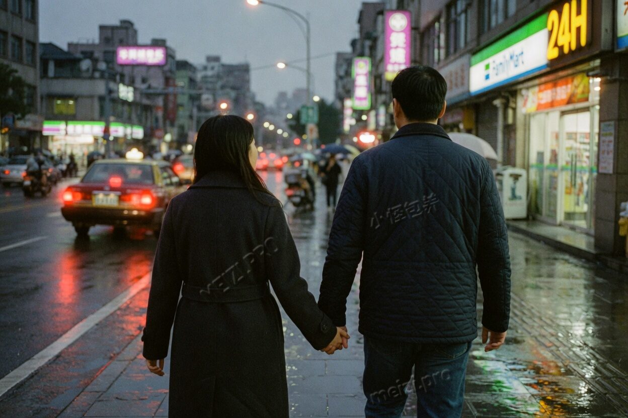 雨后的路上,手指还勾着,人已经朝两边