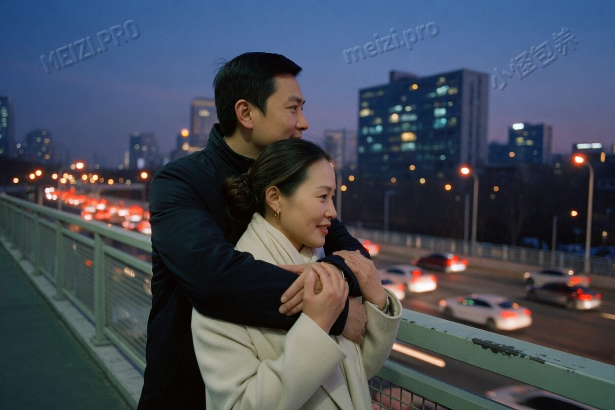 天桥上,从背后抱住她的肩
