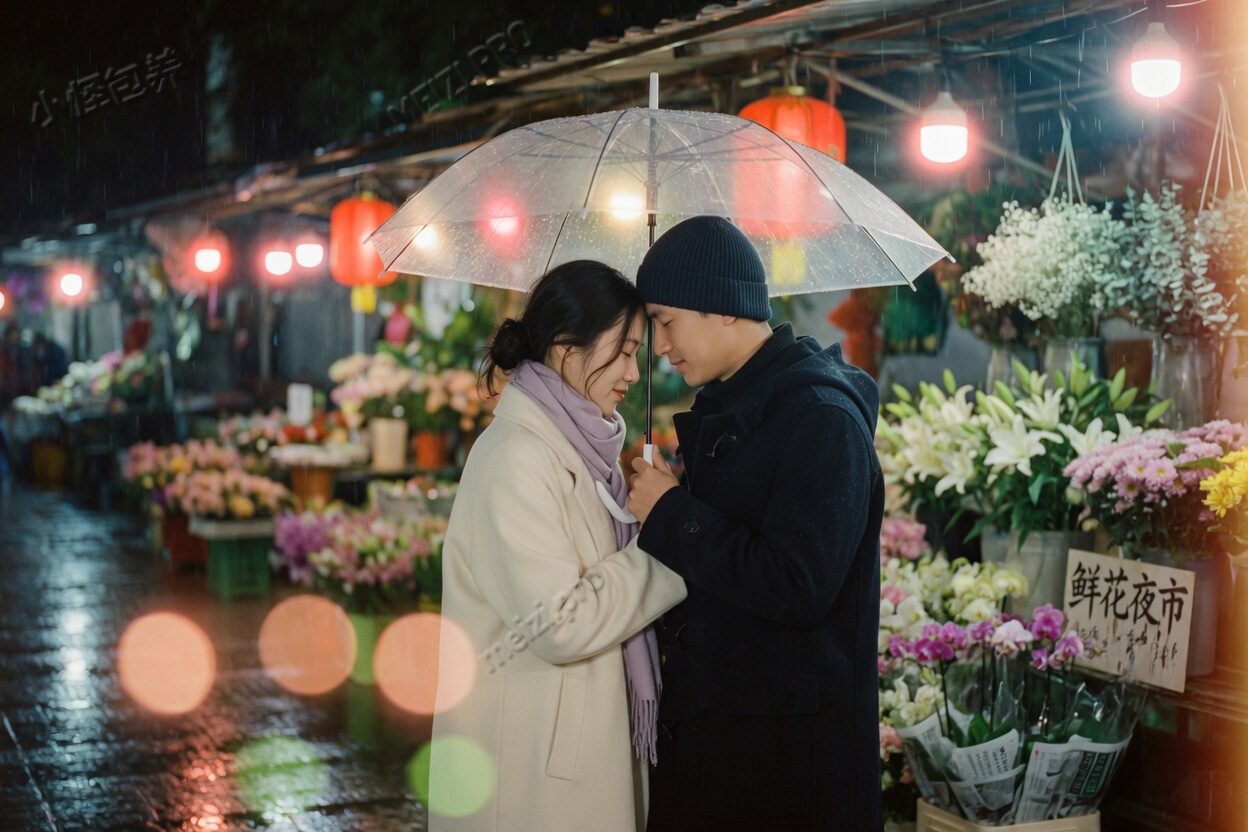 鲜花夜市，额头相抵：贴得很近，第三人也可以还没入座
