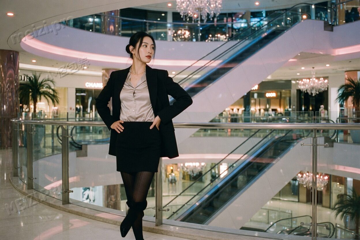 商场中庭傍晚,职场女生一手插腰