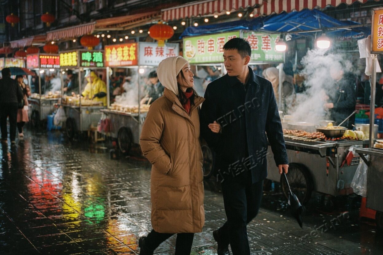 雨夜市场,她的手伸进他的大衣口袋