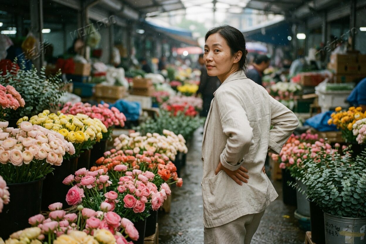 花市清晨，她走了两步，回过头