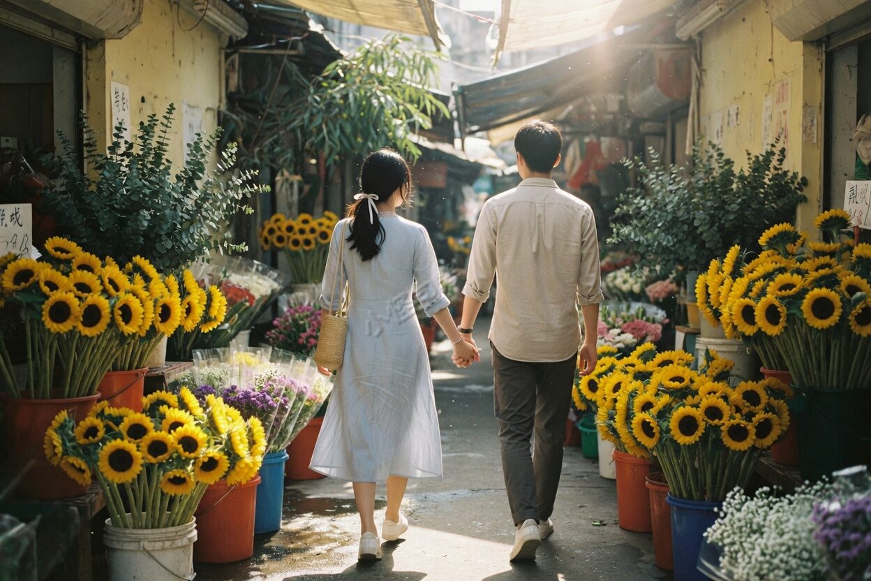 花市里牵手走远