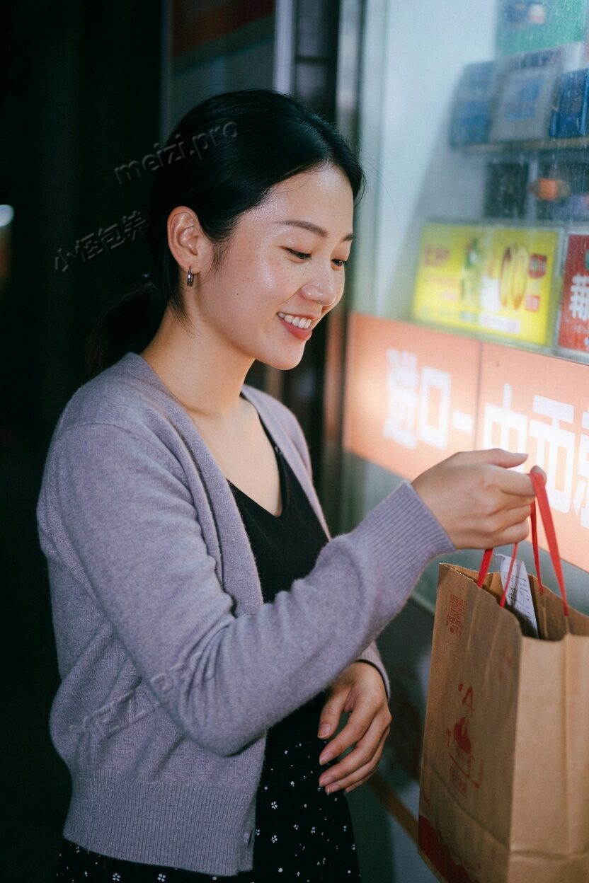 便利店灯箱前的侧脸